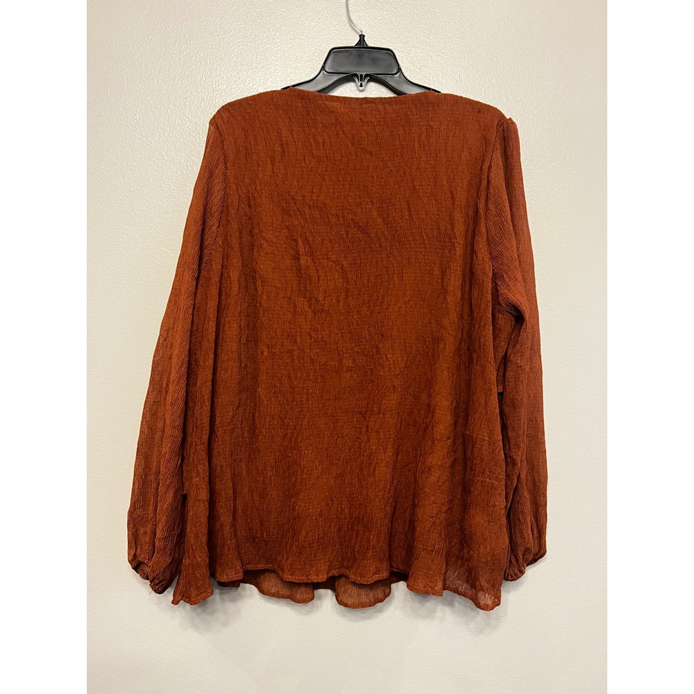 Andree by Unit Rust Brown Crinkle Tiered Ruffle Long Sleeve Top 1X‎ - Picture 5 of 7